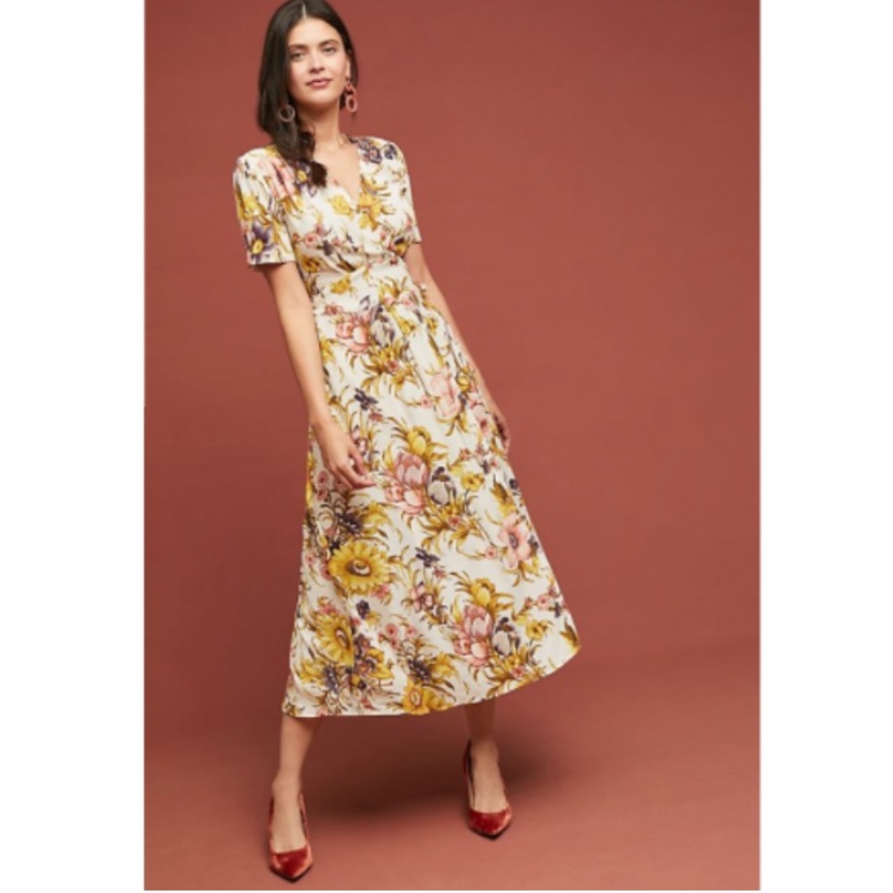 Anthropologie Tiny Brand Sunflower Wrap Dress